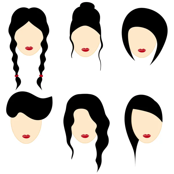 Vector illustration of a beautiful girls with black hair.Part 1 — Stock Vector