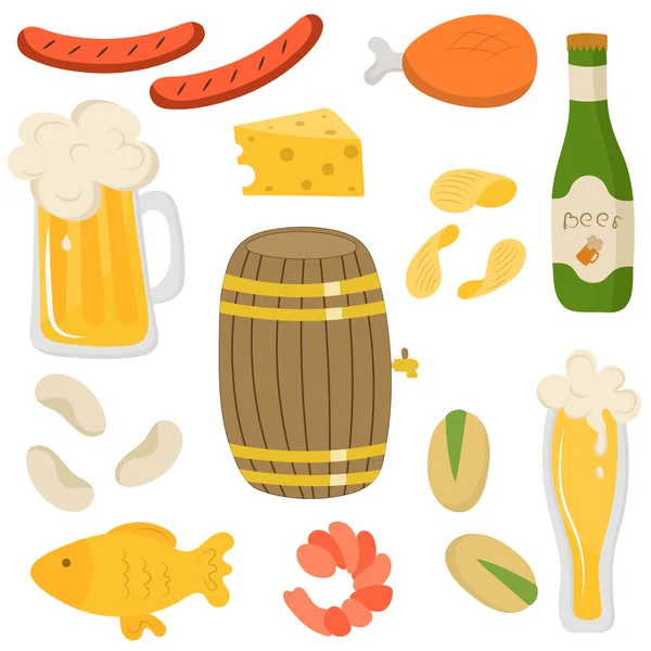 Set de botella de cerveza y snacks de cerveza — Archivo Imágenes Vectoriales