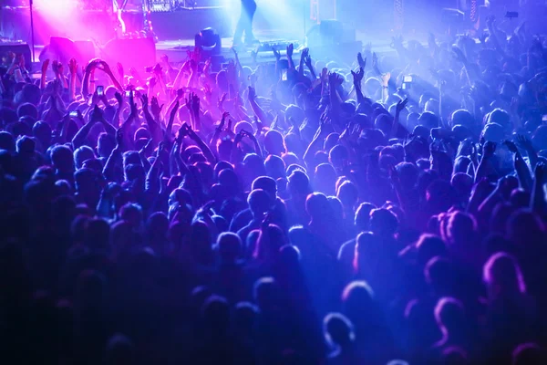 People crowd in concert lights