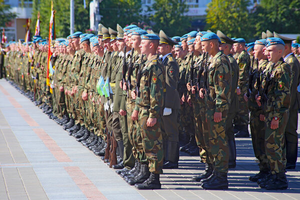 Vitebsk, Belarus - August 2, 2015: Belarus army soldiers during the celebration of the Paratroopers VDV Day on August 2, 2015 in Vitebsk
