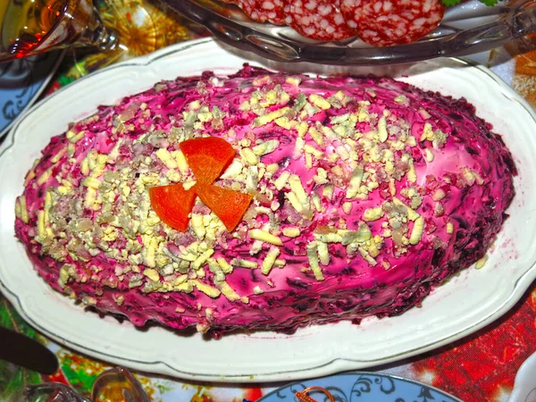 Russisches Festgericht Hering Unter Pelzmantel Mit Gekochter Roter Bete Mayonnaise — Stockfoto