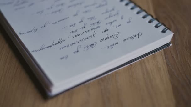 La mujer detrás del escritorio toma notas en un cuaderno — Vídeos de Stock