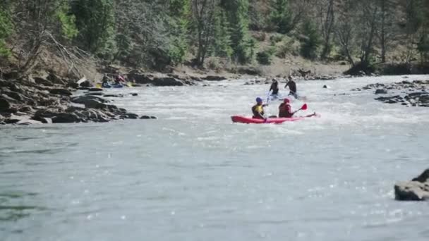 The rafting competition icluding the chasing ofleading sportsmen and others one — Stock Video