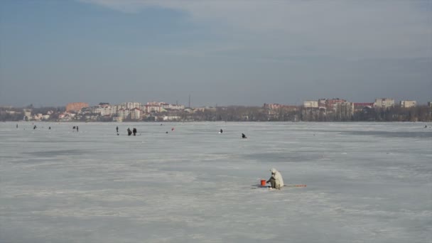 Ice fishing — Stock Video