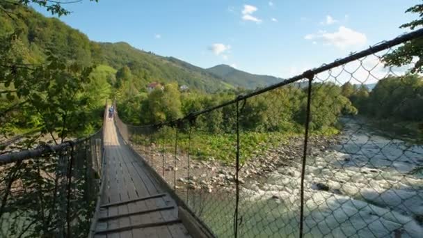 Rope bridge Carpathian Mountains, Ukraine — Stock Video