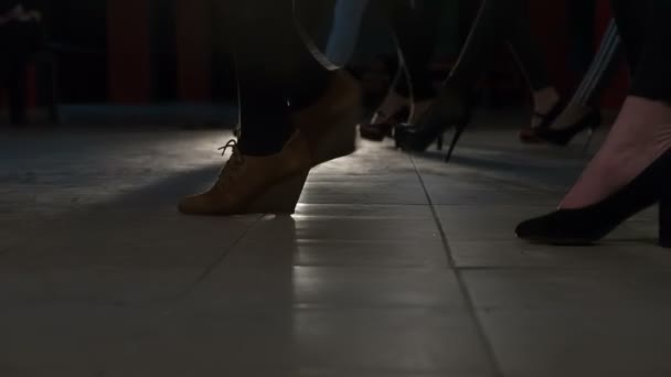 Many women heels are on the podium — Stock Video