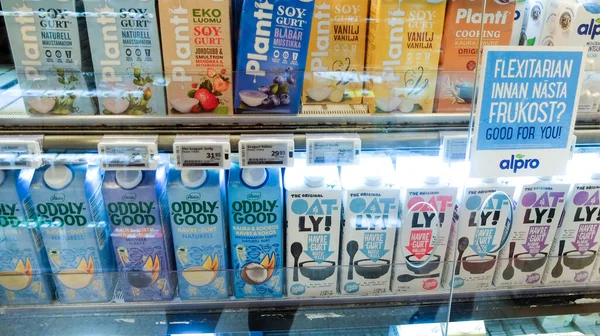 Vegan Laticínios Prateleira Livre Iogurte Mercearia — Fotografia de Stock