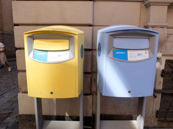 stock image Swedish postal mailbox in the center of Stockholm.