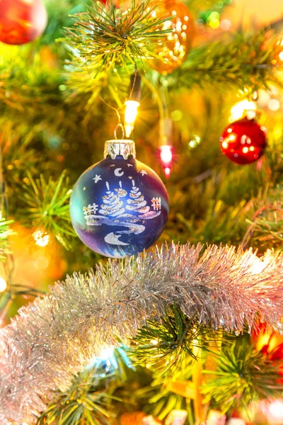 Beautiful hand made glass balls on Christmas Tree — Stock Photo, Image