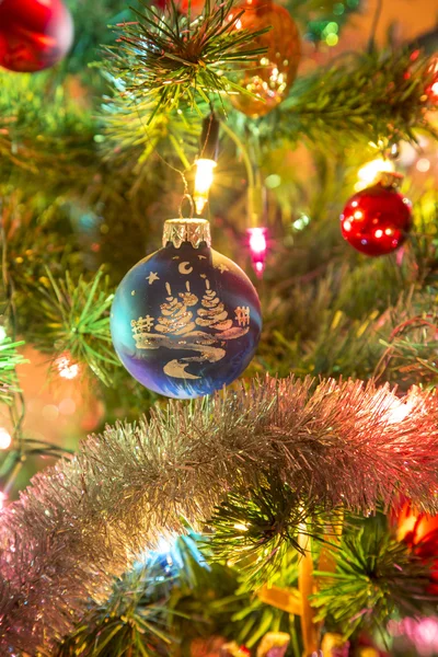 Beautiful hand made glass balls on Christmas Tree — Stock Photo, Image