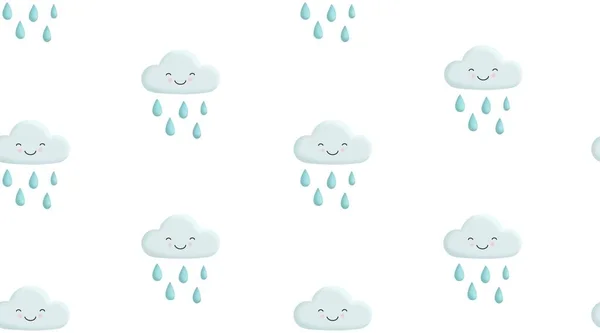 Rain seamless pattern on white background. Funny clouds
