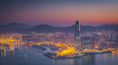 Hong Kong Merkez ilçe manzarası ve Victoria Harbour view 