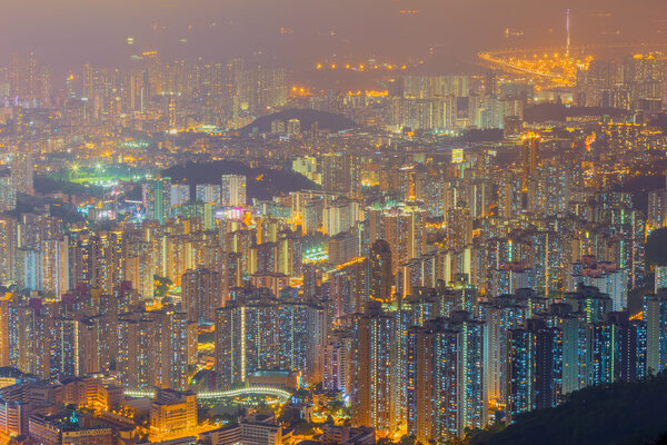 Hong Kong view of Kowloon peak, Hong Kong Island business district.
