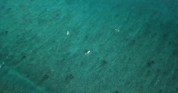 Surfisti sulle onde del mare, vista aerea, Himmafushi, Maldive — Video Stock