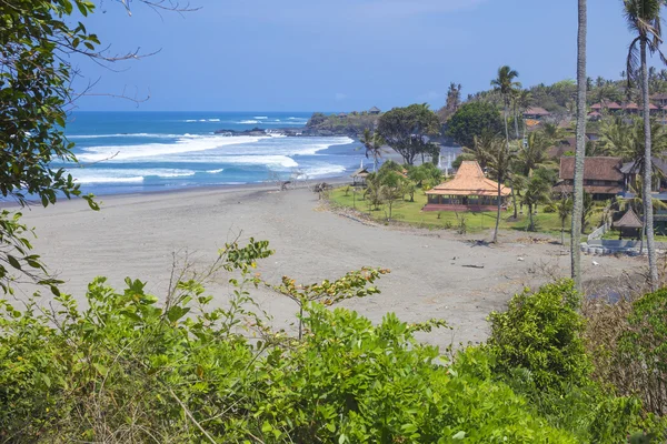 Unberührter Sandstrand mit Palmen und azurblauem Meer im Hintergrund — Stockfoto