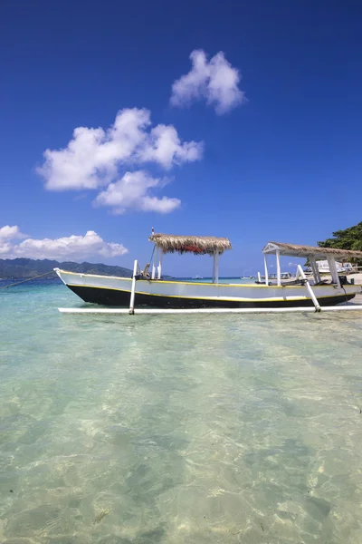 열대 해변의 긴 꽁지깃 배 — 스톡 사진
