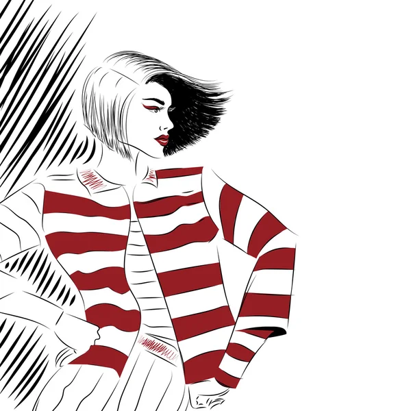 Profil de femme en veste rayée — Image vectorielle