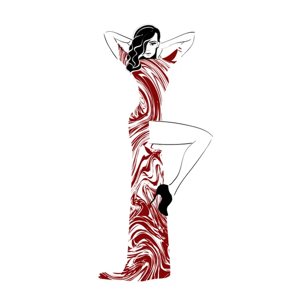 Vrouw in lange marmeren jurk — Stockvector