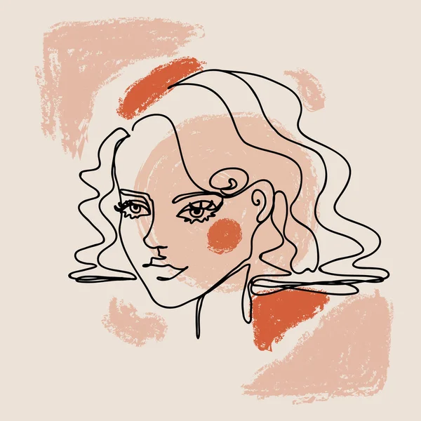 Devamlı çizgi modern kadın portresi kısa saç — Stok Vektör
