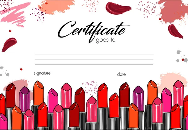 Make-up krása rtěnka okraje skvrny jasný sertificate — Stockový vektor