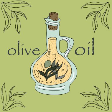elle çizilmiş şişe zeytinyağı ile