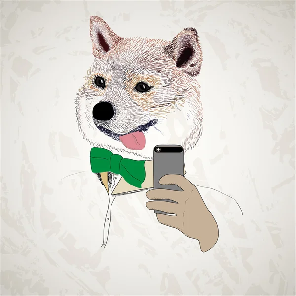 Legrační psí ukazující jazykem a s selfie — Stockový vektor