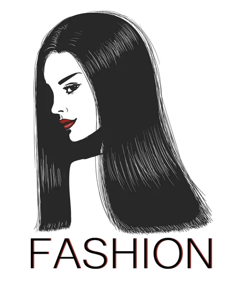 Mujer con cabello largo y sedoso oscuro — Vector de stock