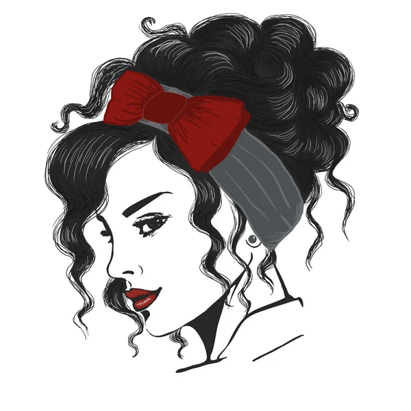 Mujer con diadema deshacer y rojo — Vector de stock