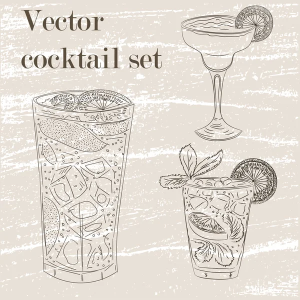 Set de cócteles dibujados a mano — Vector de stock