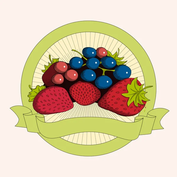 Etiqueta amarilla con frutas — Vector de stock