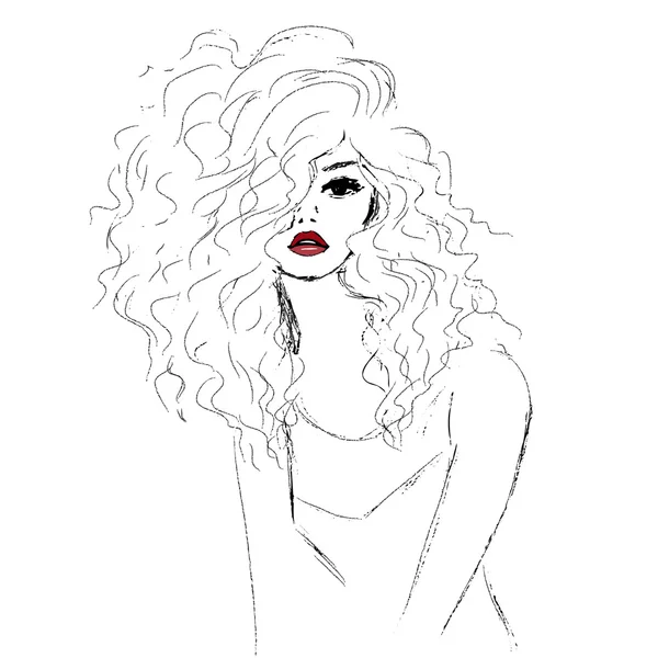 Kırmızı dudaklar ile modelinin eskiz