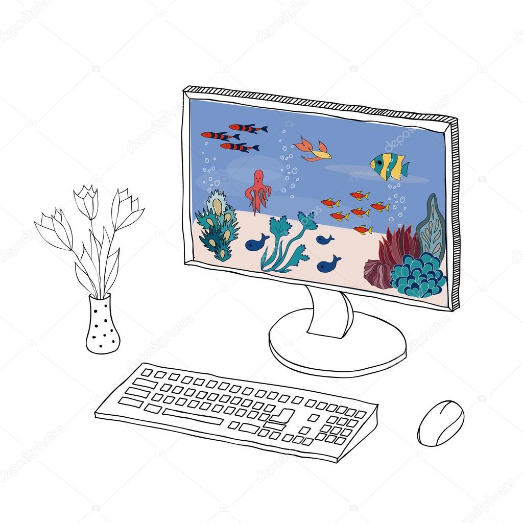 Komputer Kartun Dengan Gambar Stok Vektor Aliona3333 70000165