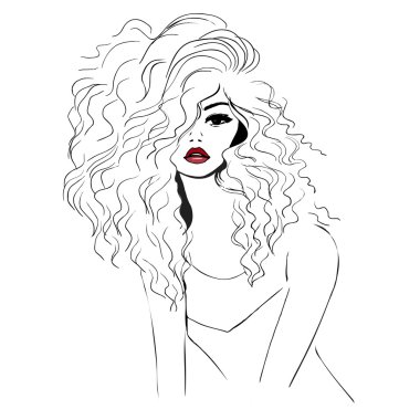 Kırmızı dudaklar ile modelinin eskiz