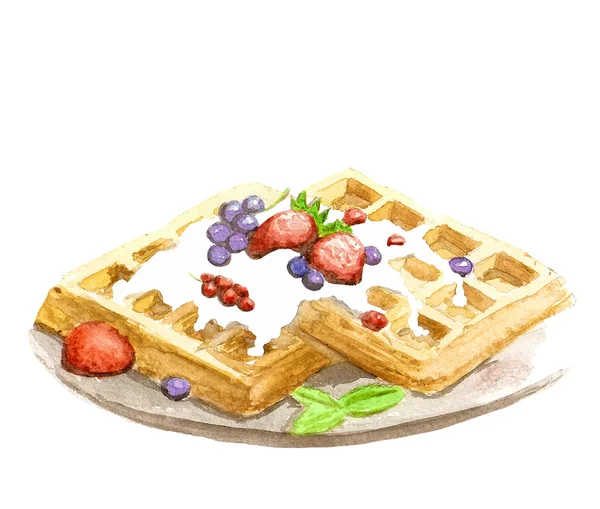 Aquarell Belgische Waffeln — Stockvektor