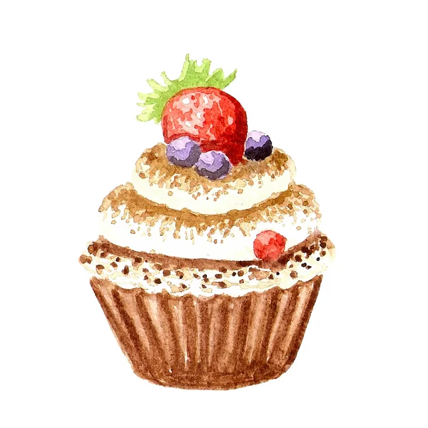 Watercolor cupcake with berries — Stock Vector