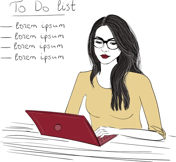 Vrouw met laptop — Stockvector