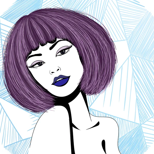 Гламурная фиолетовая девушка с яркими волосами — стоковый вектор