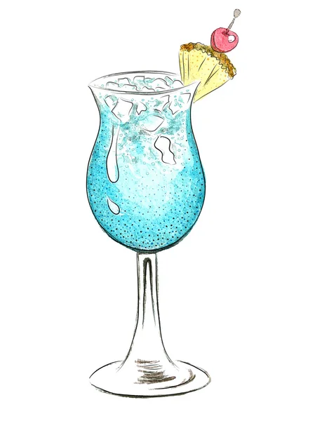 Watercolor blue doodle cocktail — Stock Vector