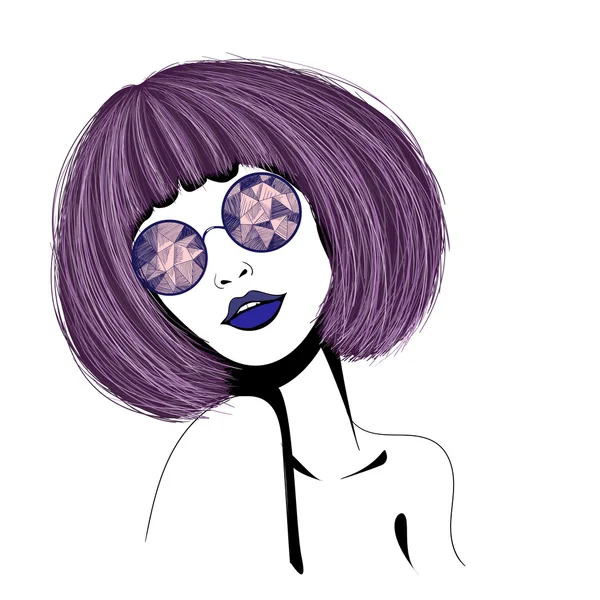 Гламурная фиолетовая девушка в круглых очках — стоковый вектор
