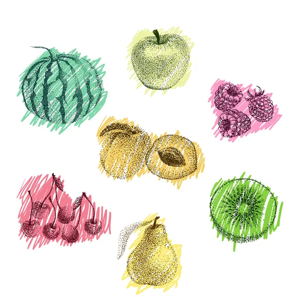 Hand drawn dot fruits set — Stock Vector