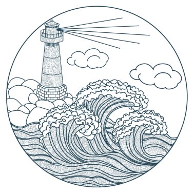 Deniz feneri dalgalar simgesi