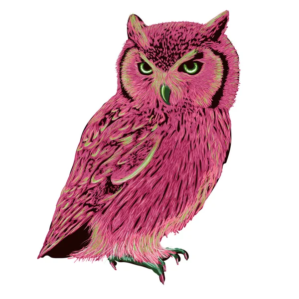 Розовый сова с зелеными глазами — стоковый вектор