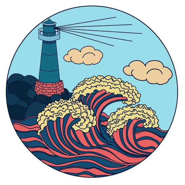 Latarnia morska kolorowe ikony — Wektor stockowy