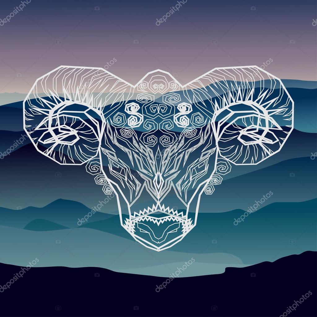 Geometric front ram on mountain background