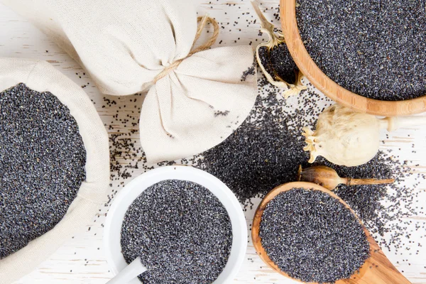 Montones de semillas de amapola — Foto de Stock