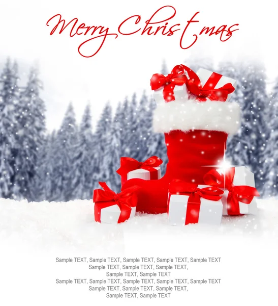 Santa çizme ve hediyeler — Stok fotoğraf