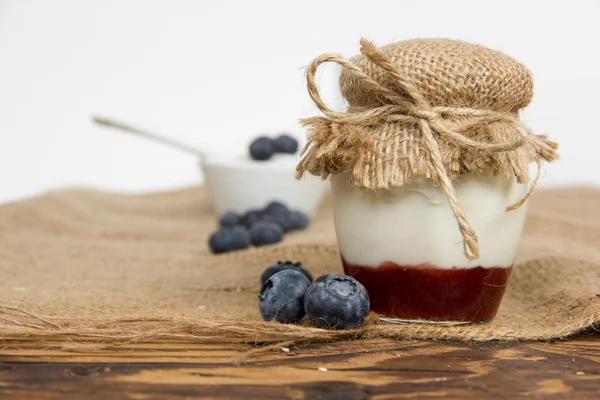 Blueberry yogurt and jam — Stock Photo, Image