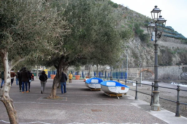 Minori Italy January 2021 People Walk Seafront Town Amalfi Coast — стоковое фото