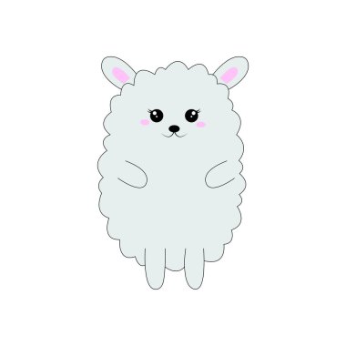 Şirin kawaii koyunu. Çocuklar için vektör illüstrasyonu.