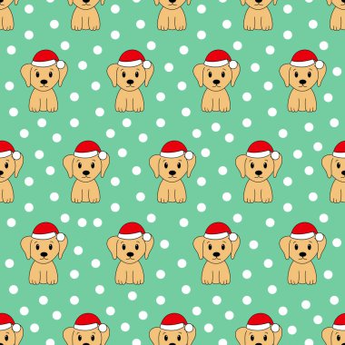 Labrador çizgi filmiyle kusursuz desen. Noel deseni. Vektör illüstrasyonu.